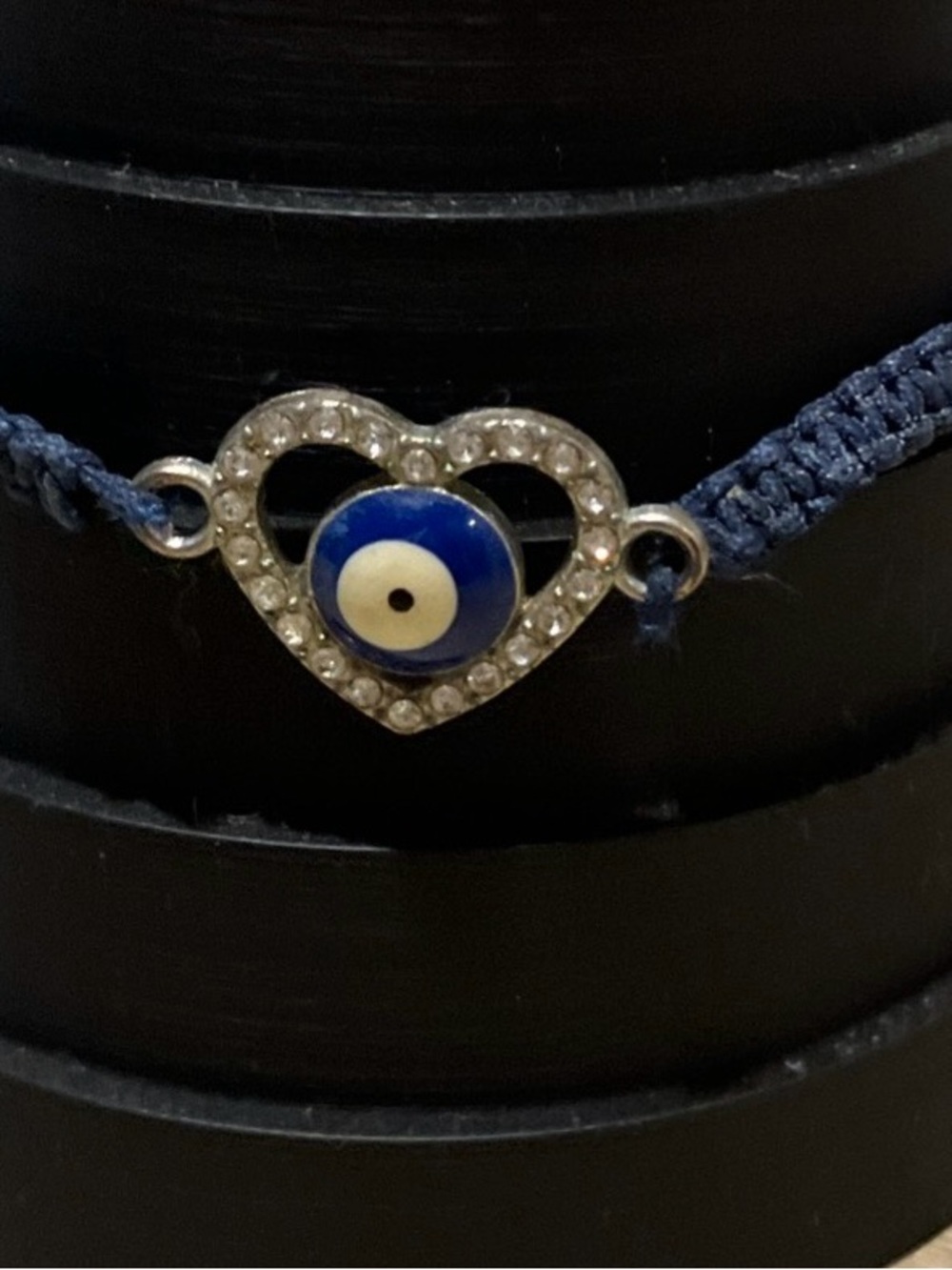 Heart Evil Eye Cord Bracelet in Blue with crystals